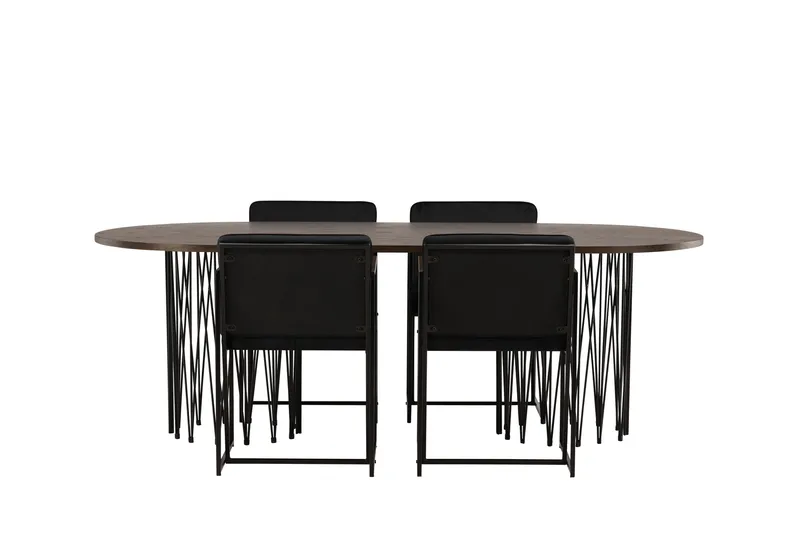 Stone Spisebordssæt 220 cm Oval med 4 Richmond Stole, Svart