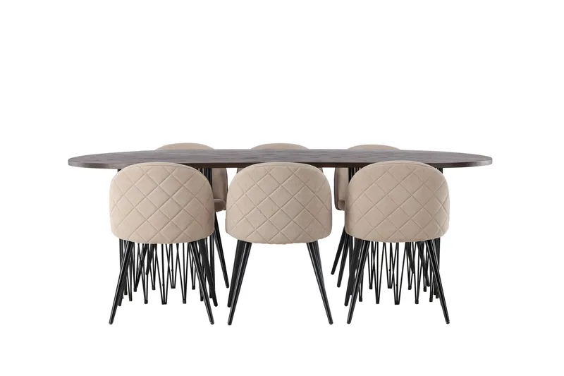 Stone Spisebordssæt 220 cm Rektangulær med 6 Velvet Stole, Beige