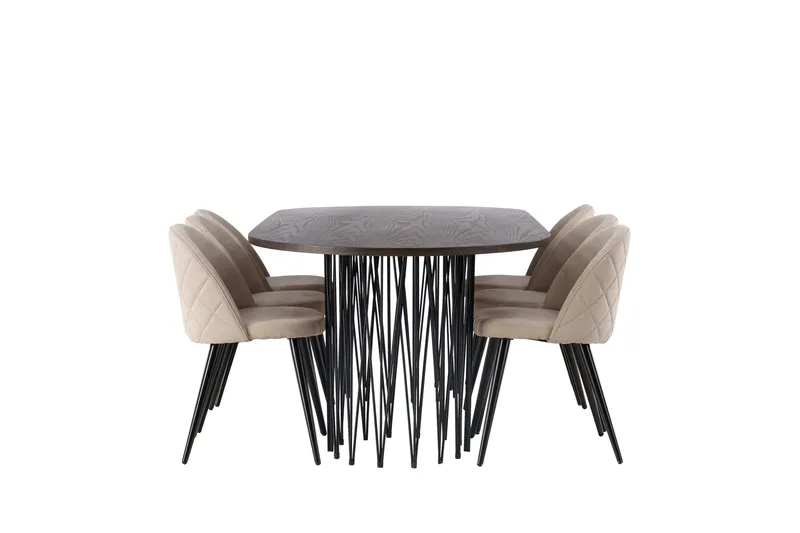 Stone Spisebordssæt 220 cm Rektangulær med 6 Velvet Stole - Beige - Møbler - Borde - Spisebordssæt
