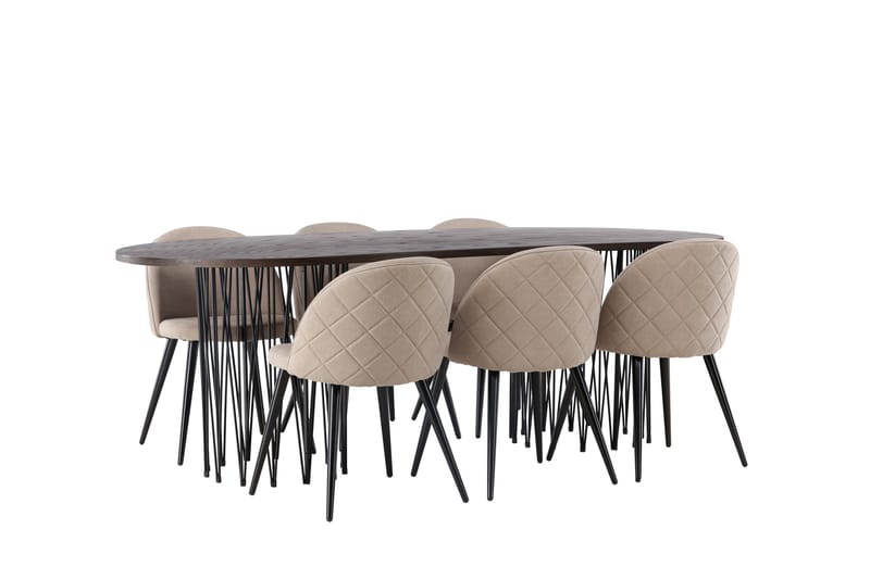 Stone Spisebordssæt 220 cm Rektangulær med 6 Velvet Stole - Beige - Møbler - Borde - Spisebordssæt