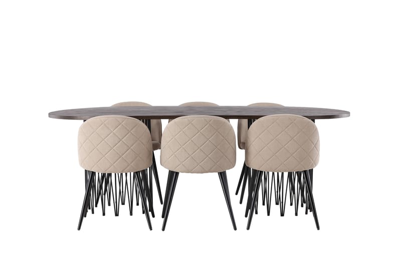 Stone Spisebordssæt 220 cm Rektangulær med 6 Velvet Stole - Beige - Møbler - Borde - Spisebordssæt