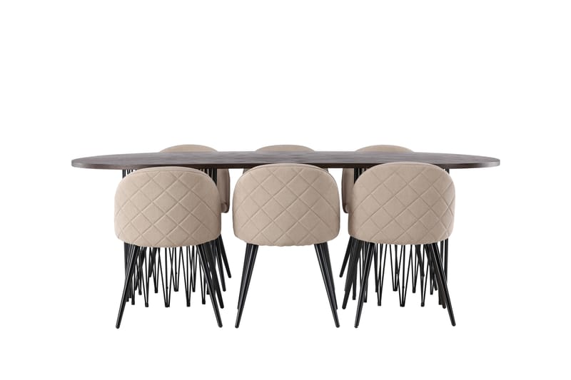 Stone Spisebordssæt 220 cm Rektangulær med 6 Velvet Stole - Beige - Møbler - Borde - Spisebordssæt