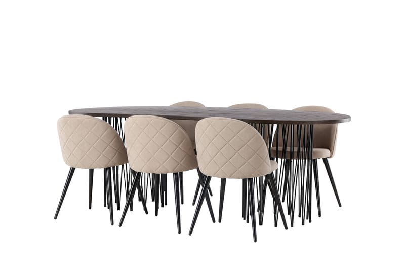 Stone Spisebordssæt 220 cm Rektangulær med 6 Velvet Stole - Beige - Møbler - Borde - Spisebordssæt