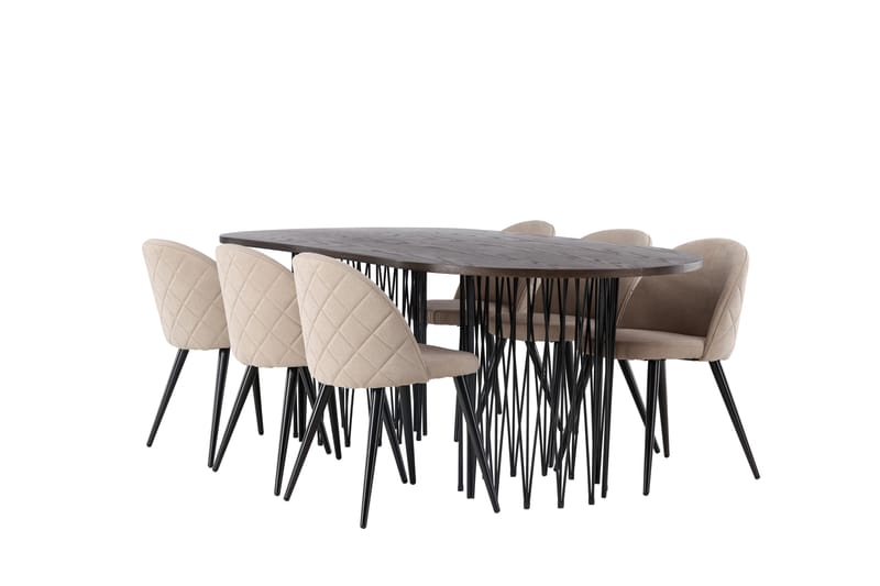 Stone Spisebordssæt 220 cm Rektangulær med 6 Velvet Stole - Beige - Møbler - Borde - Spisebordssæt