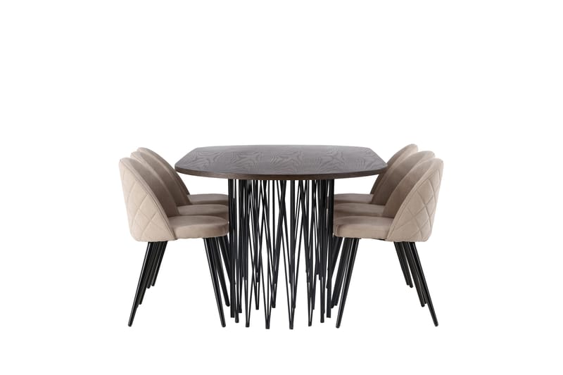Stone Spisebordssæt 220 cm Rektangulær med 6 Velvet Stole - Beige - Møbler - Borde - Spisebordssæt