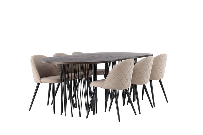 Stone Spisebordssæt 220 cm Rektangulær med 6 Velvet Stole - Beige - Møbler - Borde - Spisebordssæt