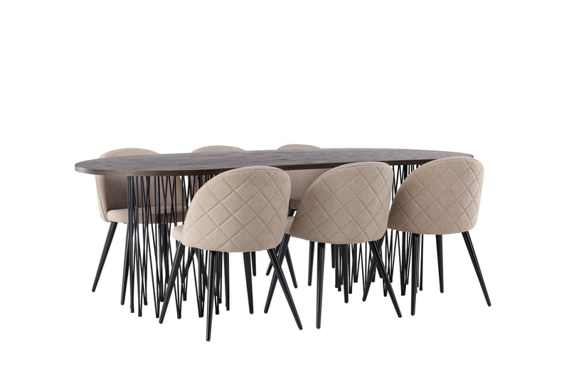 Stone Spisebordssæt 220 cm Rektangulær med 6 Velvet Stole - Beige - Møbler - Borde - Spisebordssæt