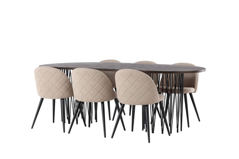 Stone Spisebordssæt 220 cm Rektangulær med 6 Velvet Stole - Beige - Møbler - Borde - Spisebordssæt