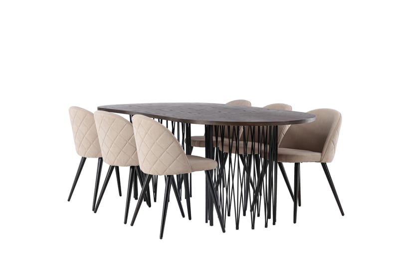 Stone Spisebordssæt 220 cm Rektangulær med 6 Velvet Stole - Beige - Møbler - Borde - Spisebordssæt
