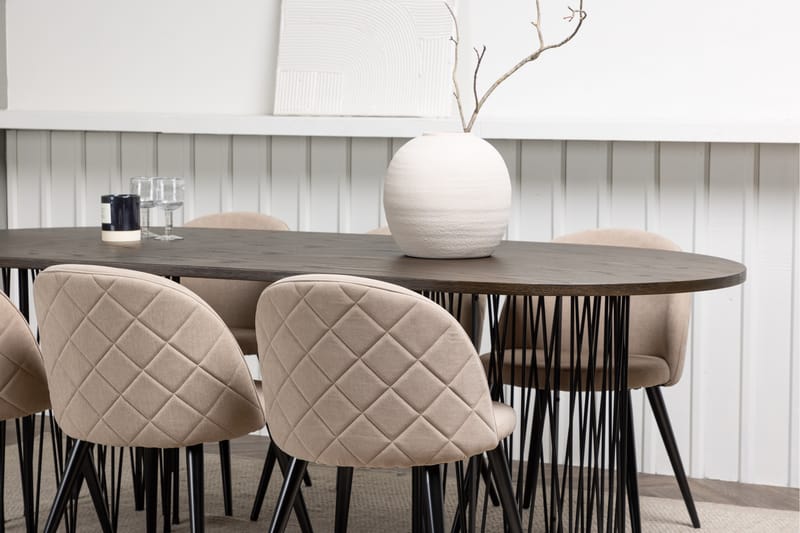 Stone Spisebordssæt 220 cm Rektangulær med 6 Velvet Stole - Beige - Møbler - Borde - Spisebordssæt