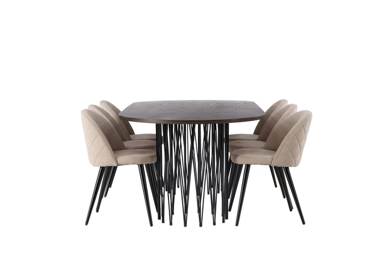 Stone Spisebordssæt 220 cm Rektangulær med 6 Velvet Stole - Beige - Møbler - Borde - Spisebordssæt