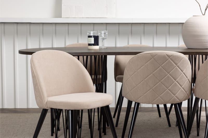 Stone Spisebordssæt 220 cm Rektangulær med 6 Velvet Stole - Beige - Møbler - Borde - Spisebordssæt