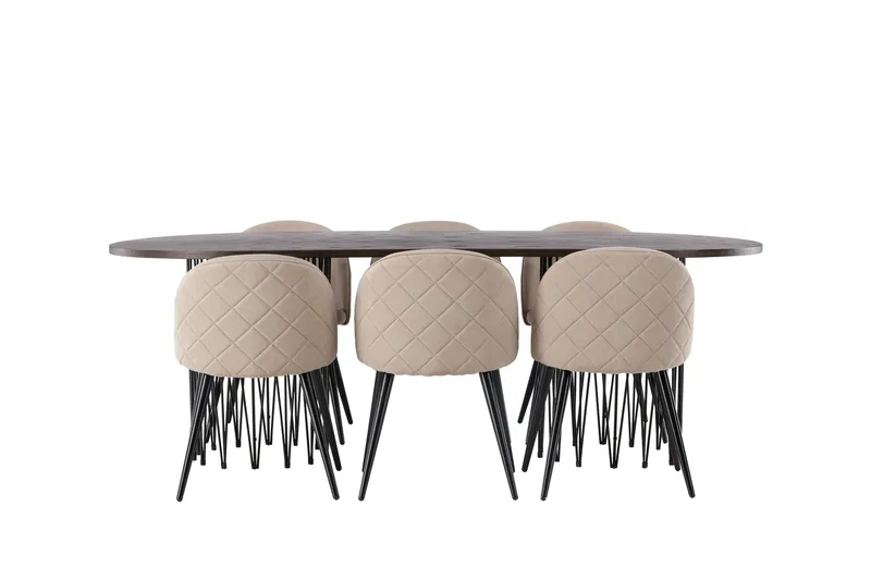 Stone Spisebordssæt 220 cm Rektangulær med 6 Velvet Stole - Beige - Møbler - Borde - Spisebordssæt