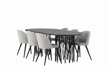 Stone Spisebordssæt 220 cm Rektangulær med 6 Velvet Stole - Grå - Møbler - Borde - Spisebordssæt
