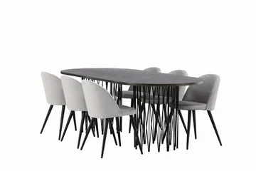 Stone Spisebordssæt 220 cm Rektangulær med 6 Velvet Stole - Grå - Møbler - Borde - Spisebordssæt