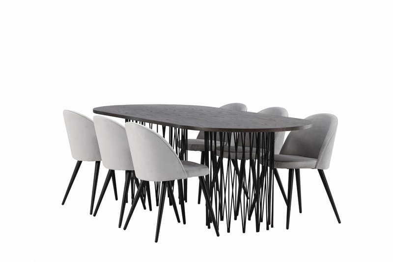 Stone Spisebordssæt 220 cm Rektangulær med 6 Velvet Stole - Grå - Møbler - Borde - Spisebordssæt