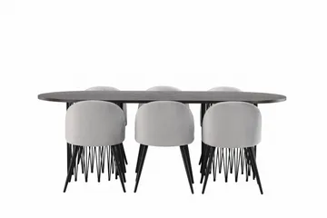 Stone Spisebordssæt 220 cm Rektangulær med 6 Velvet Stole - Grå - Møbler - Borde - Spisebordssæt