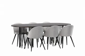 Stone Spisebordssæt 220 cm Rektangulær med 6 Velvet Stole - Grå - Møbler - Borde - Spisebordssæt