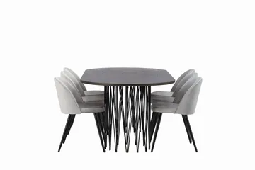 Stone Spisebordssæt 220 cm Rektangulær med 6 Velvet Stole - Grå - Møbler - Borde - Spisebordssæt