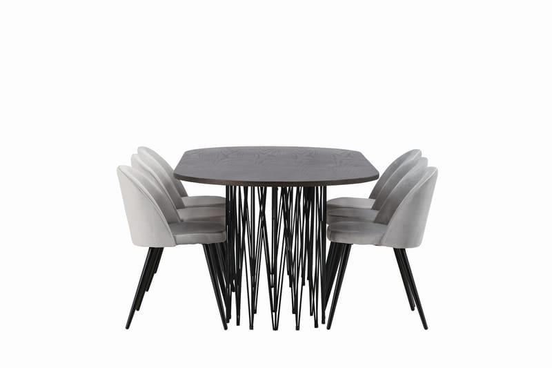 Stone Spisebordssæt 220 cm Rektangulær med 6 Velvet Stole - Grå - Møbler - Borde - Spisebordssæt