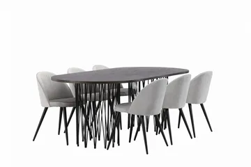 Stone Spisebordssæt 220 cm Rektangulær med 6 Velvet Stole - Grå - Møbler - Borde - Spisebordssæt