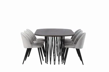Stone Spisebordssæt 220 cm Rektangulær med 6 Velvet Stole - Grå - Møbler - Borde - Spisebordssæt