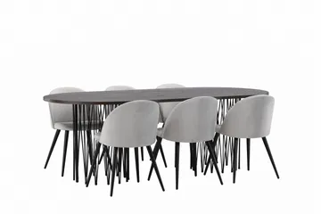 Stone Spisebordssæt 220 cm Rektangulær med 6 Velvet Stole - Grå - Møbler - Borde - Spisebordssæt