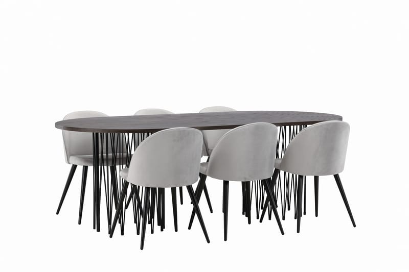 Stone Spisebordssæt 220 cm Rektangulær med 6 Velvet Stole - Grå - Møbler - Borde - Spisebordssæt