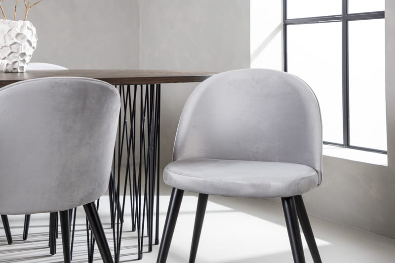 Stone Spisebordssæt 220 cm Rektangulær med 6 Velvet Stole - Grå - Møbler - Borde - Spisebordssæt