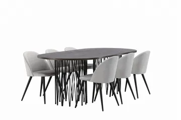 Stone Spisebordssæt 220 cm Rektangulær med 6 Velvet Stole - Grå - Møbler - Borde - Spisebordssæt