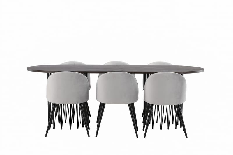 Stone Spisebordssæt 220 cm Rektangulær med 6 Velvet Stole - Grå - Møbler - Borde - Spisebordssæt