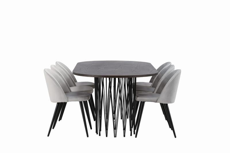 Stone Spisebordssæt 220 cm Rektangulær med 6 Velvet Stole - Grå - Møbler - Borde - Spisebordssæt