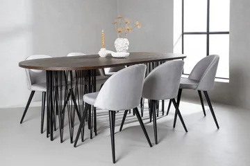 Stone Spisebordssæt 220 cm Rektangulær med 6 Velvet Stole - Grå - Møbler - Borde - Spisebordssæt