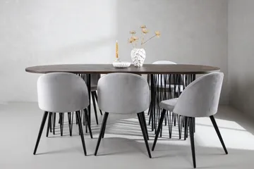 Stone Spisebordssæt 220 cm Rektangulær med 6 Velvet Stole - Grå - Møbler - Borde - Spisebordssæt