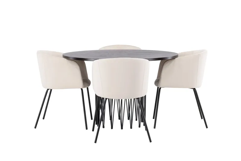 Stone Spisegruppe 120 cm Rund med 4 Berit stole, Beige