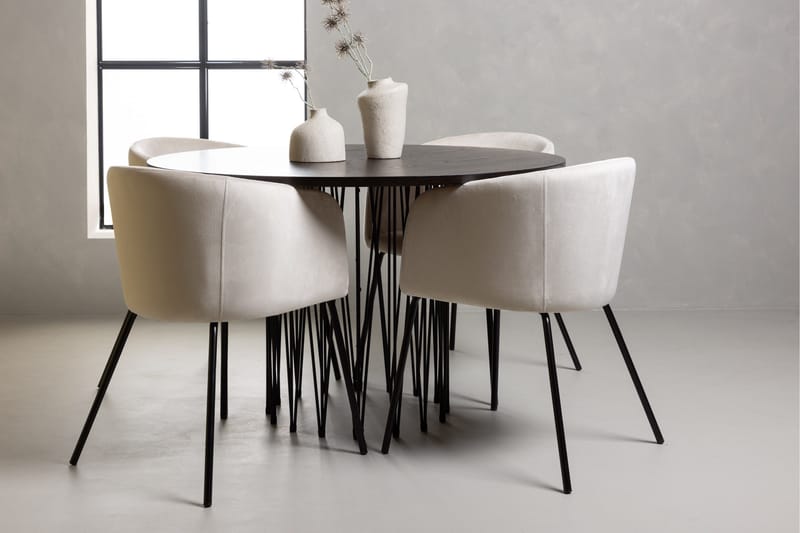 Stone Spisegruppe 120 cm Rund med 4 Berit stole - Beige - Møbler - Borde - Spisebordssæt