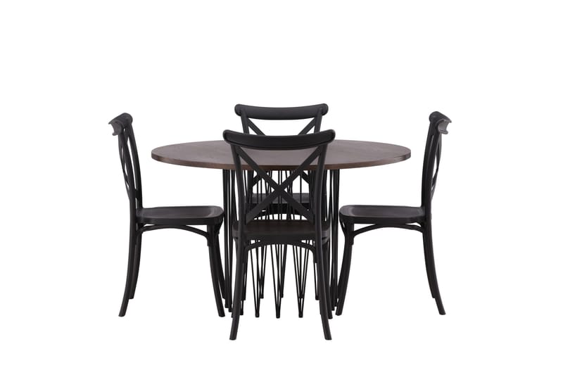 Stone Spisegruppe 120 cm Rund med 4 Crosett stole, Svart