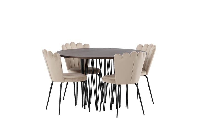 Stone Spisegruppe 120 cm Rund med 4 Limhamn stole - Beige - Møbler - Borde - Spisebordssæt