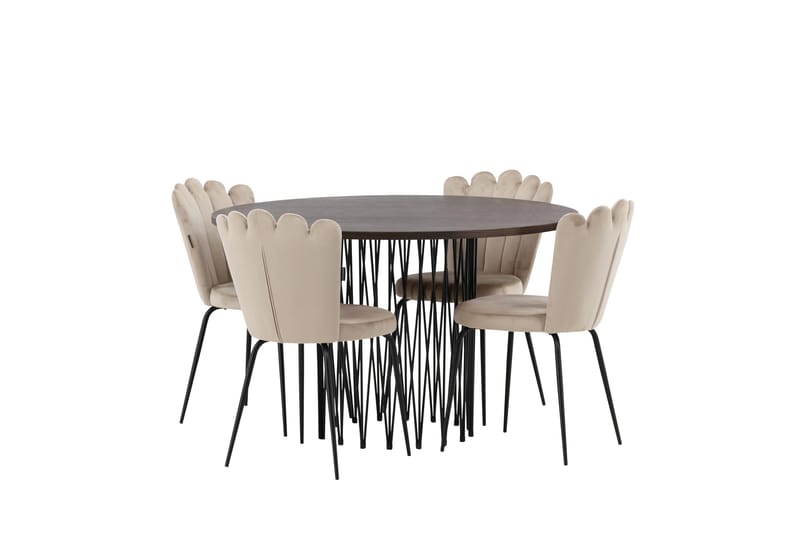 Stone Spisegruppe 120 cm Rund med 4 Limhamn stole - Beige - Møbler - Borde - Spisebordssæt