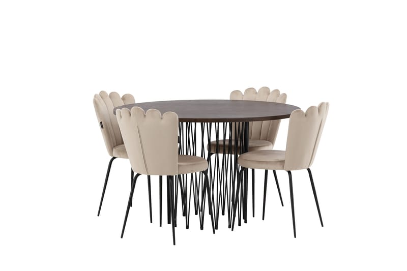 Stone Spisegruppe 120 cm Rund med 4 Limhamn stole - Beige - Møbler - Borde - Spisebordssæt