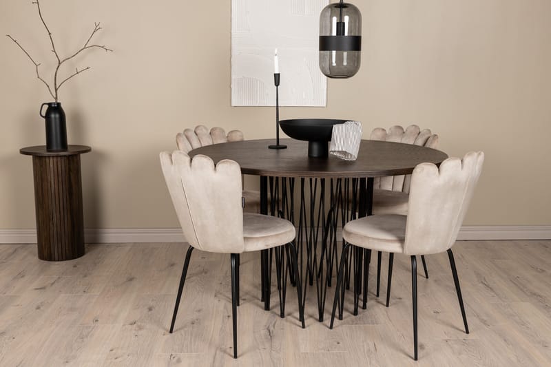 Stone Spisegruppe 120 cm Rund med 4 Limhamn stole - Beige - Møbler - Borde - Spisebordssæt