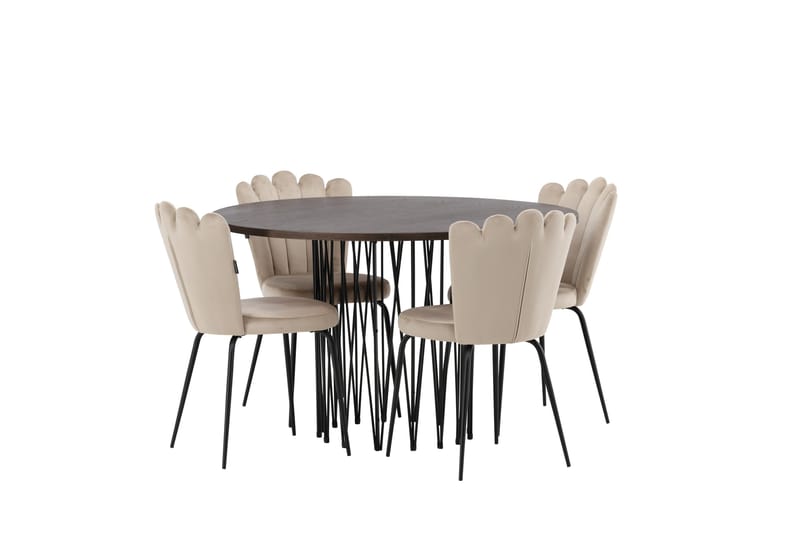 Stone Spisegruppe 120 cm Rund med 4 Limhamn stole - Beige - Møbler - Borde - Spisebordssæt