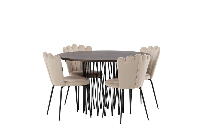 Stone Spisegruppe 120 cm Rund med 4 Limhamn stole - Beige - Møbler - Borde - Spisebordssæt