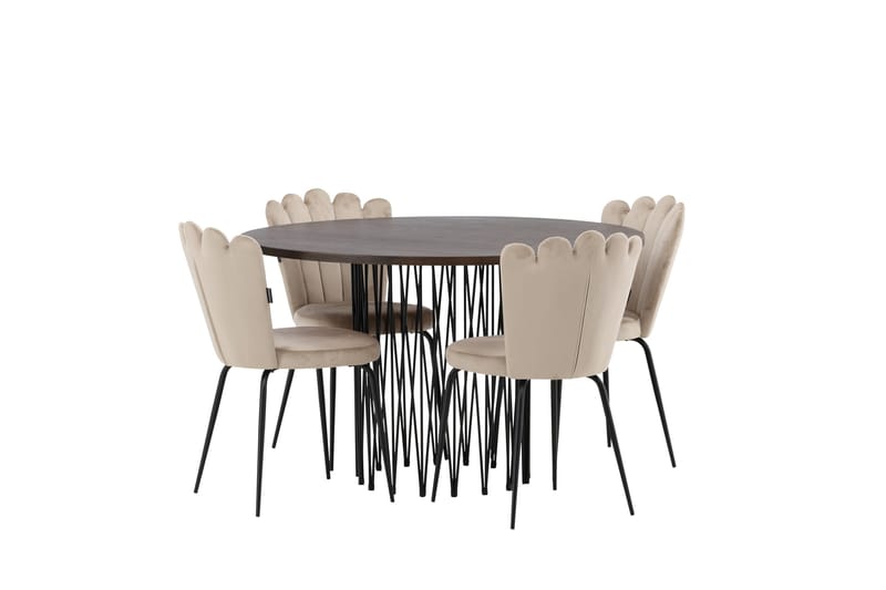Stone Spisegruppe 120 cm Rund med 4 Limhamn stole - Beige - Møbler - Borde - Spisebordssæt