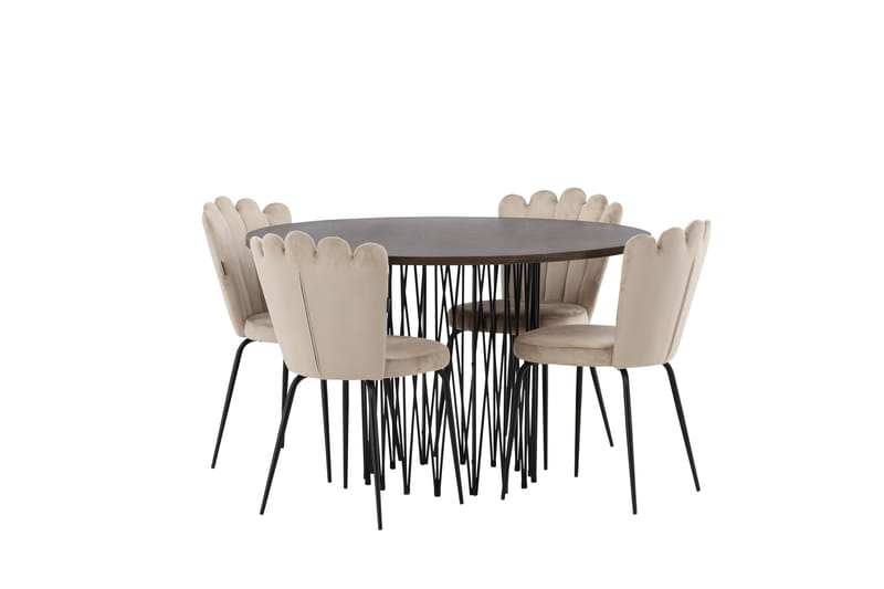 Stone Spisegruppe 120 cm Rund med 4 Limhamn stole - Beige - Møbler - Borde - Spisebordssæt