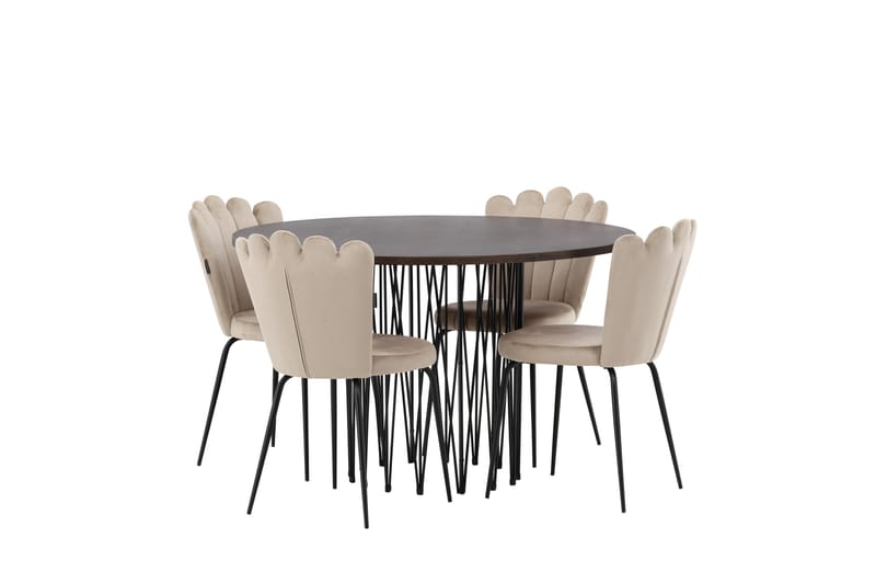 Stone Spisegruppe 120 cm Rund med 4 Limhamn stole - Beige - Møbler - Borde - Spisebordssæt