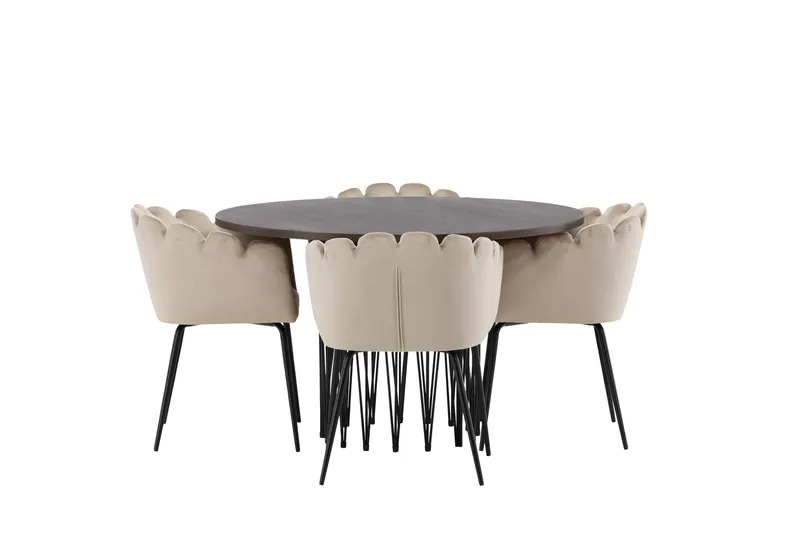 Stone Spisegruppe 120 cm Rund med 4 Limhamn stole, Beige