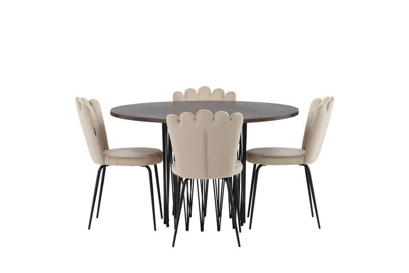 Stone Spisegruppe 120 cm Rund med 4 Limhamn stole, Beige
