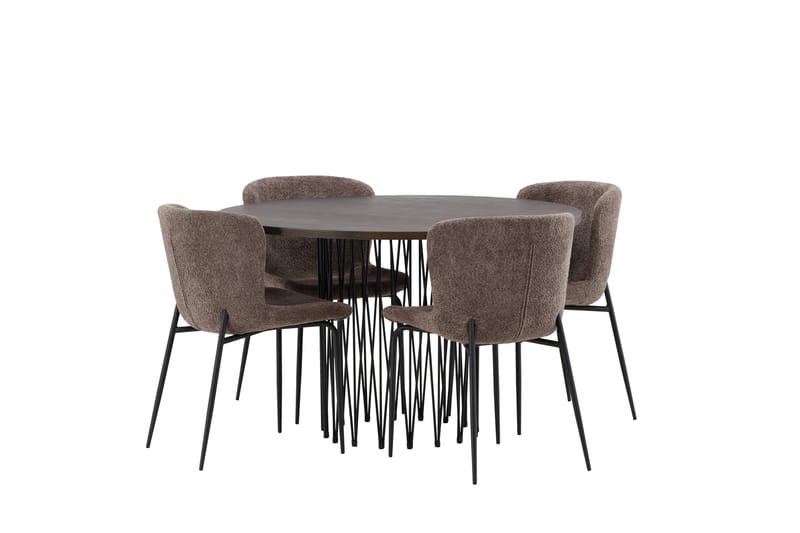 Stone Spisegruppe 120 cm Rund med 4 Modesto stole - Beige - Møbler - Borde - Spisebordssæt