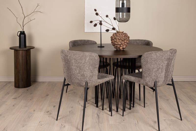 Stone Spisegruppe 120 cm Rund med 4 Modesto stole - Beige - Møbler - Borde - Spisebordssæt